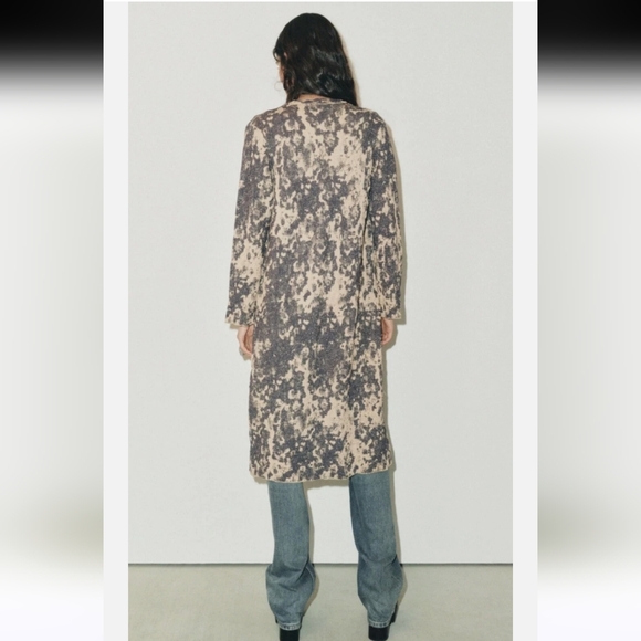 Zara Limited Edition Jaquard Knit Duster Coat Size Small Gold/ Grey,Blue - Picture 3 of 14